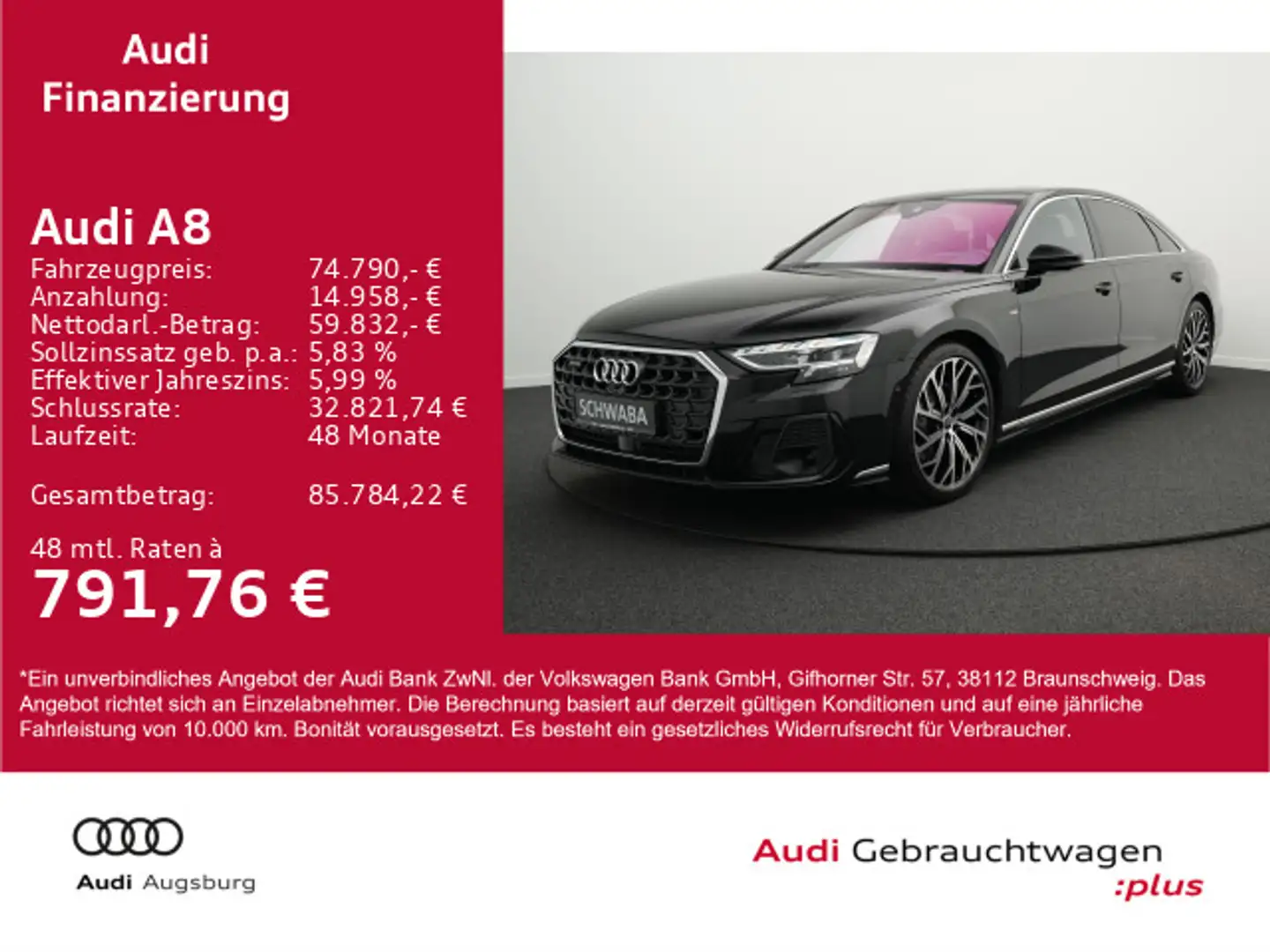 Audi A8 Lang 50TDI qu. S line*Allr.Lenk*StdHz*AHK*21" Schwarz - 1