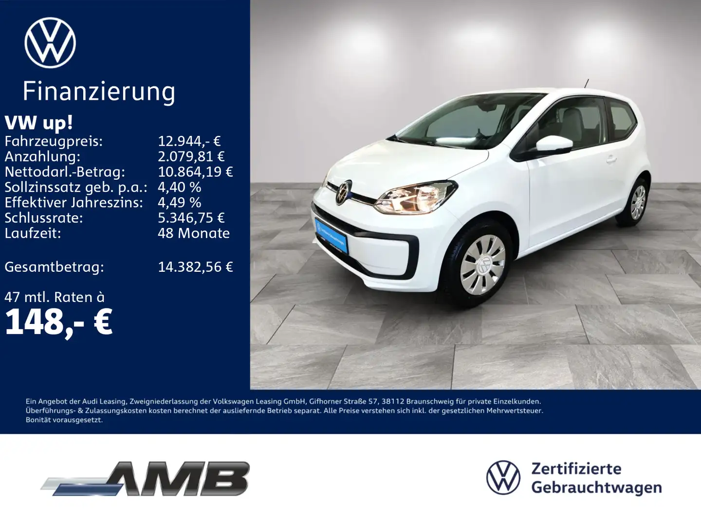 Volkswagen up! 1.0 Navi/Klima Weiß - 1