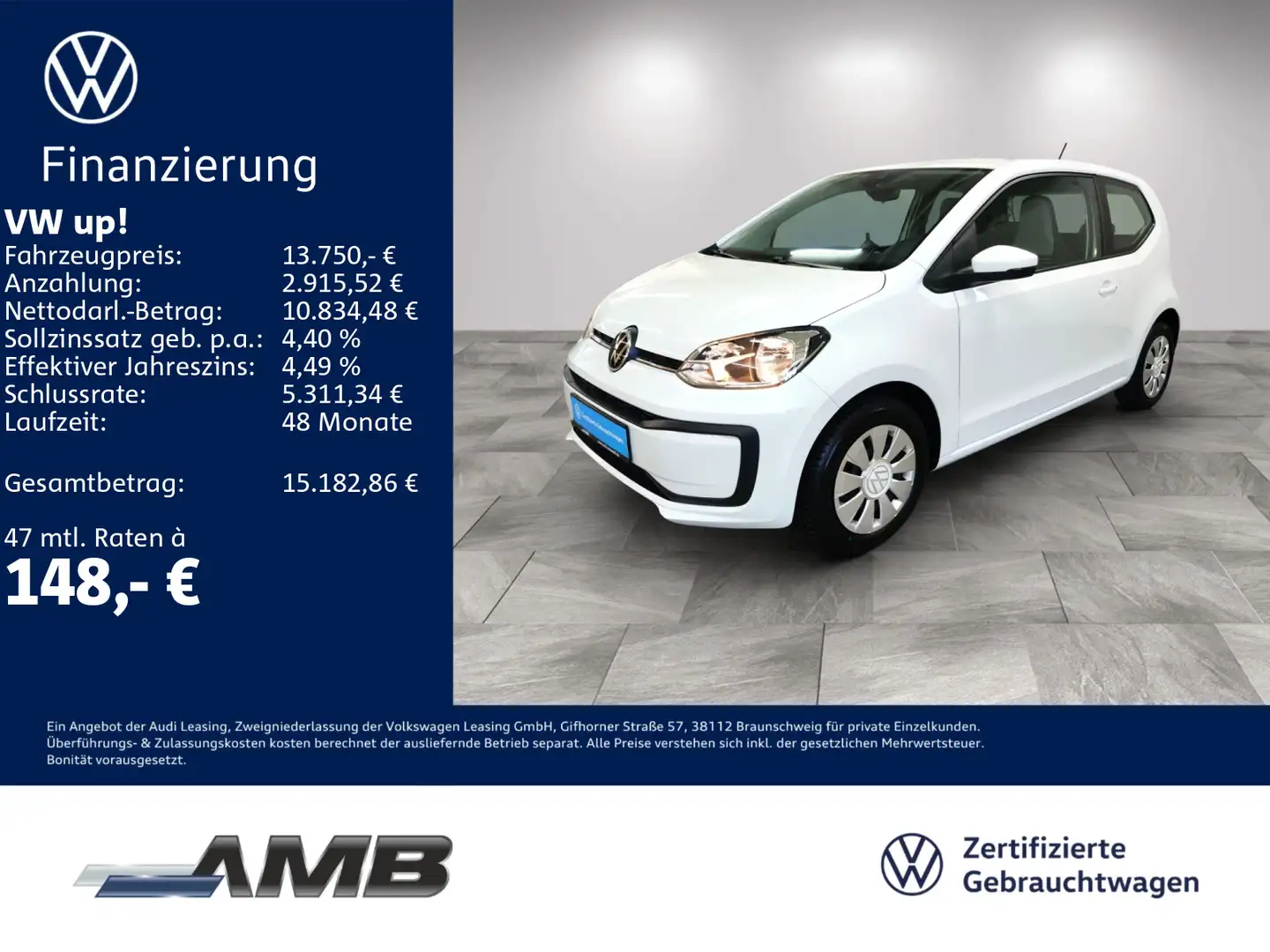 Volkswagen up! 1.0 Navi/Klima Weiß - 1