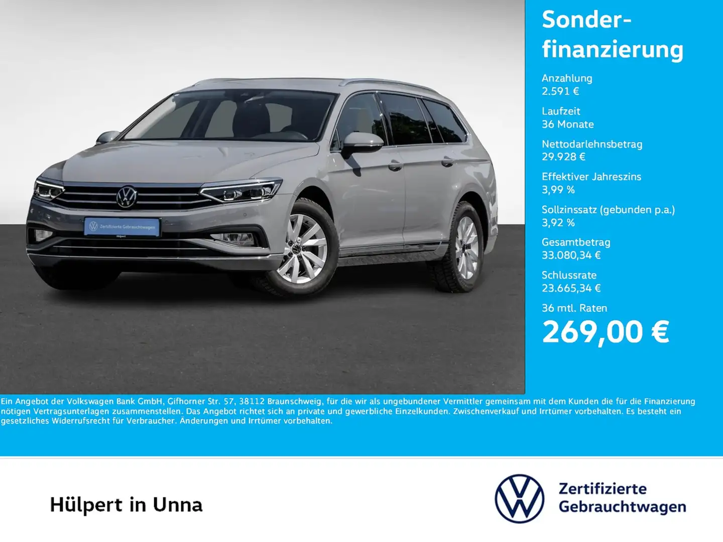 Volkswagen Passat Variant 2.0 ELEGANCE AHK CAM ACC LM17 NAVI Gris - 1