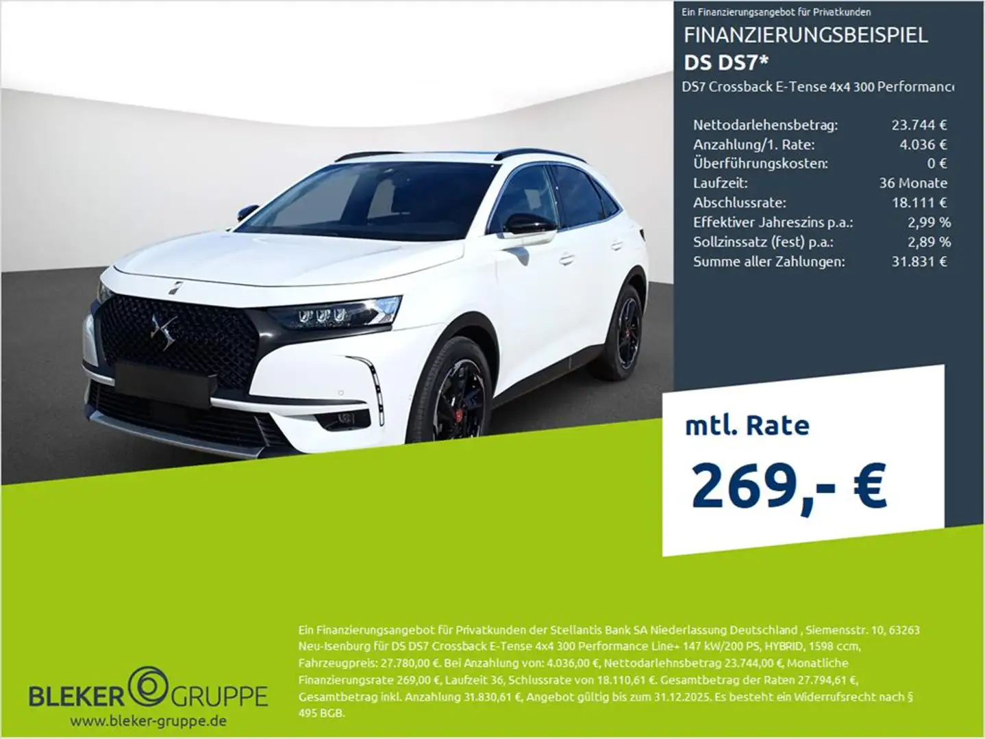 DS Automobiles DS 7 DS7 Crossback E-Tense 4x4 300 Performance Line+ Blanc - 1