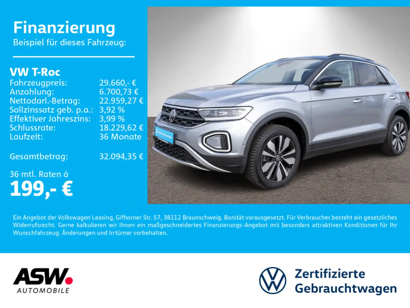 Volkswagen T-Roc Goal 2.0 TDI DSG LED NAVI AHK RFK ACC SHZ Silber - 1