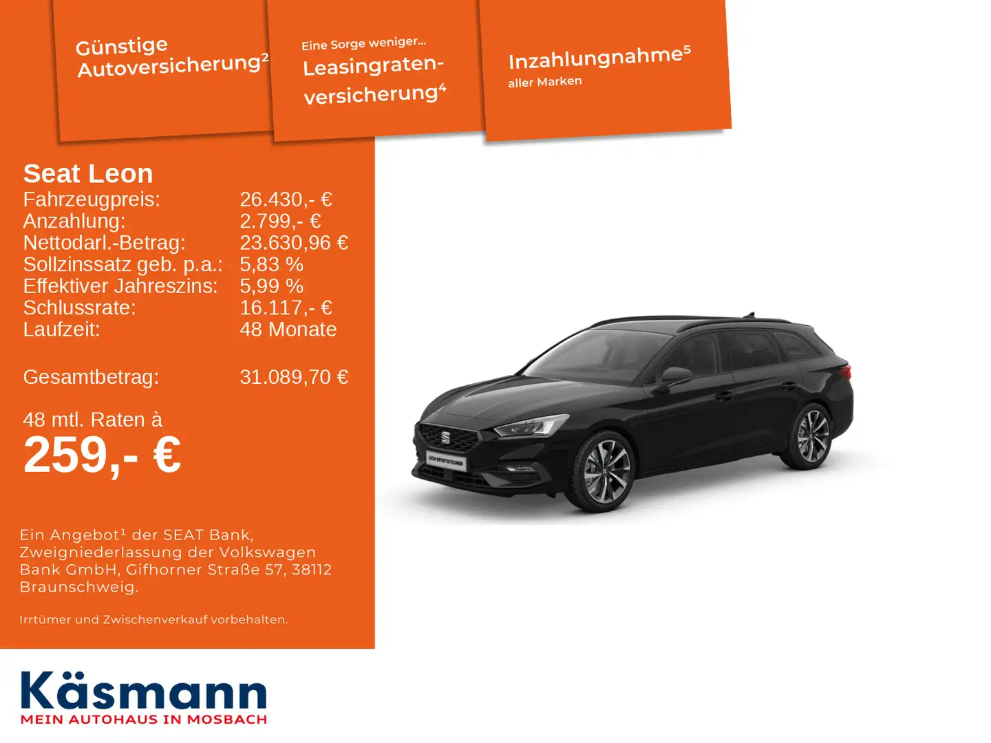 SEAT Leon Sportstourer FR 2.0TDI AHK NAVI KAM LED Schwarz - 1
