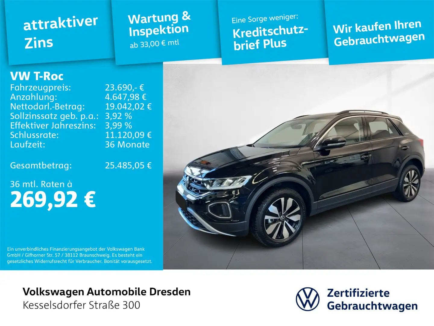 Volkswagen T-Roc 1.0 TSI Life ACC LED Navi Schwarz - 1