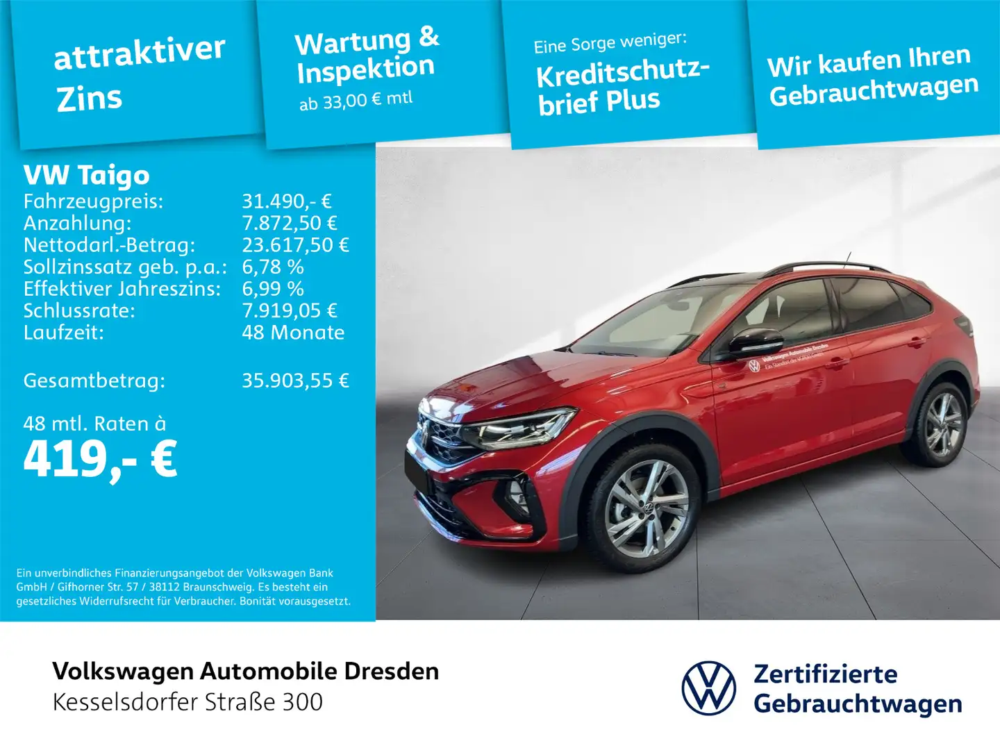 Volkswagen Taigo R-Line 1,0 TSI DSG IQ.DRIVE NAVI REAR-VIEW Rot - 1