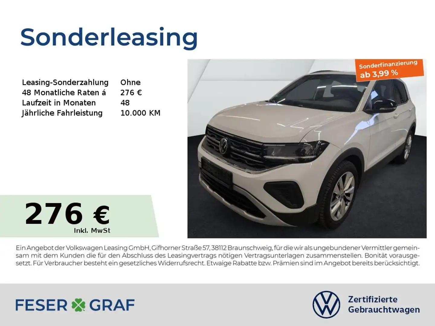 Volkswagen T-Cross Goal 1.0 TSI DSG Navi AHK LED SiHz Weiß - 1