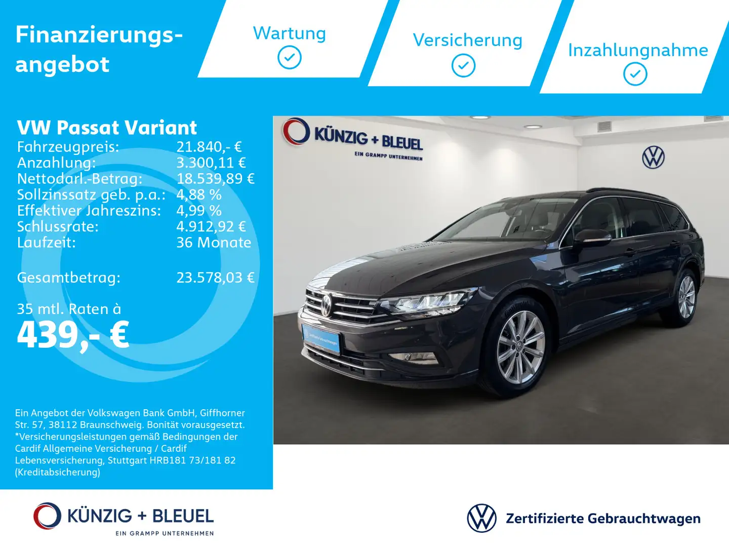 Volkswagen Passat Variant 2.0 TDI Business Navi Assistenz K Gris - 1