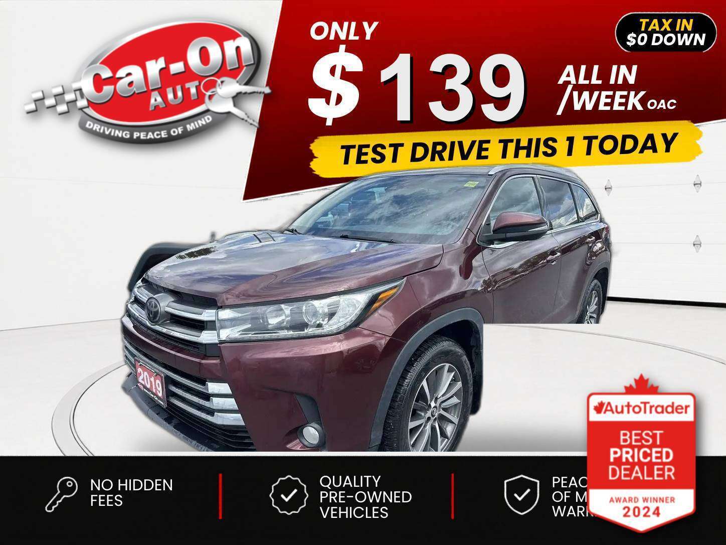 Red 2019 Toyota Highlander SUV / Crossover  Automatic