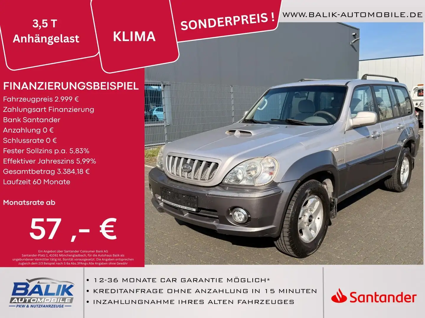 Hyundai Terracan 2.9 CRDi GLS*3.5T Anhängerkupplung*KLIM Silber - 1