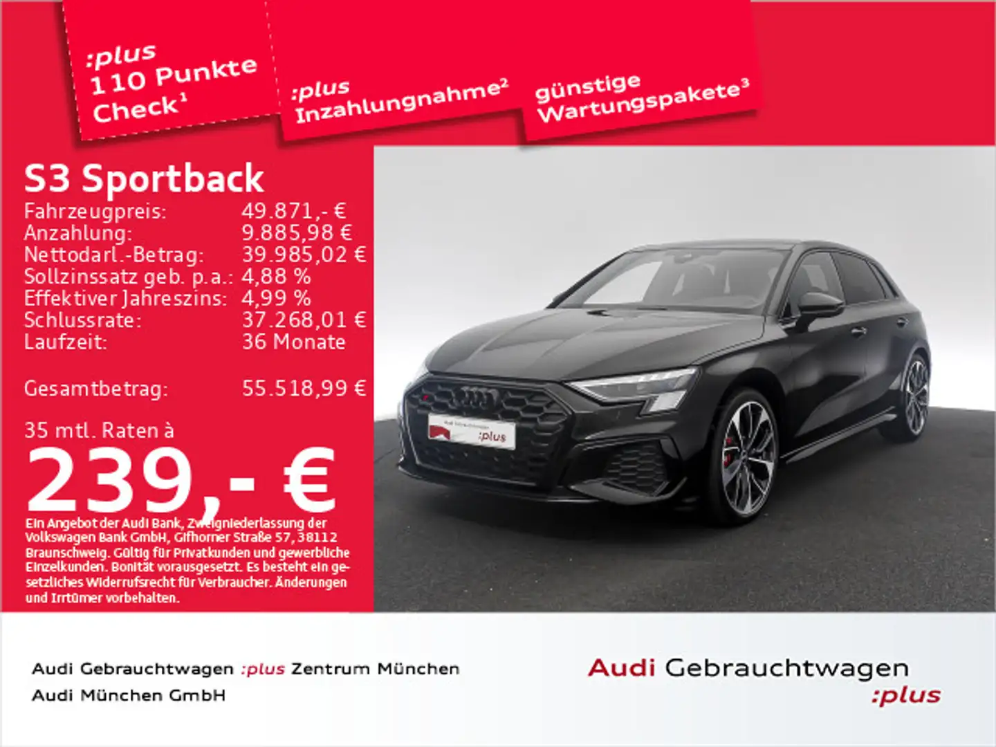Audi S3 TFSI S tronic Pano/Matrix/B&O/Navi+ Schwarz - 1