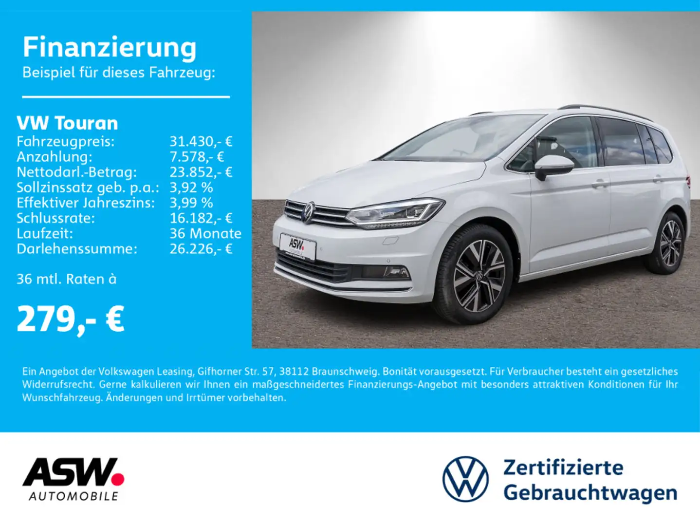 Volkswagen Touran Highline 2.0 TDI DSG LED Stdhzg LEDER AHK Weiß - 1