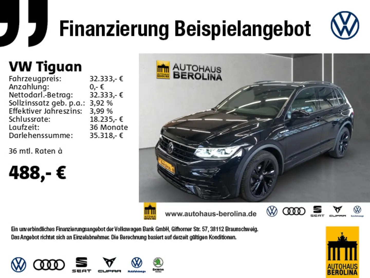 Volkswagen Tiguan 1.5 TSI R-Line DSG *IQ-MATRIX*360°*ACC* Schwarz - 1