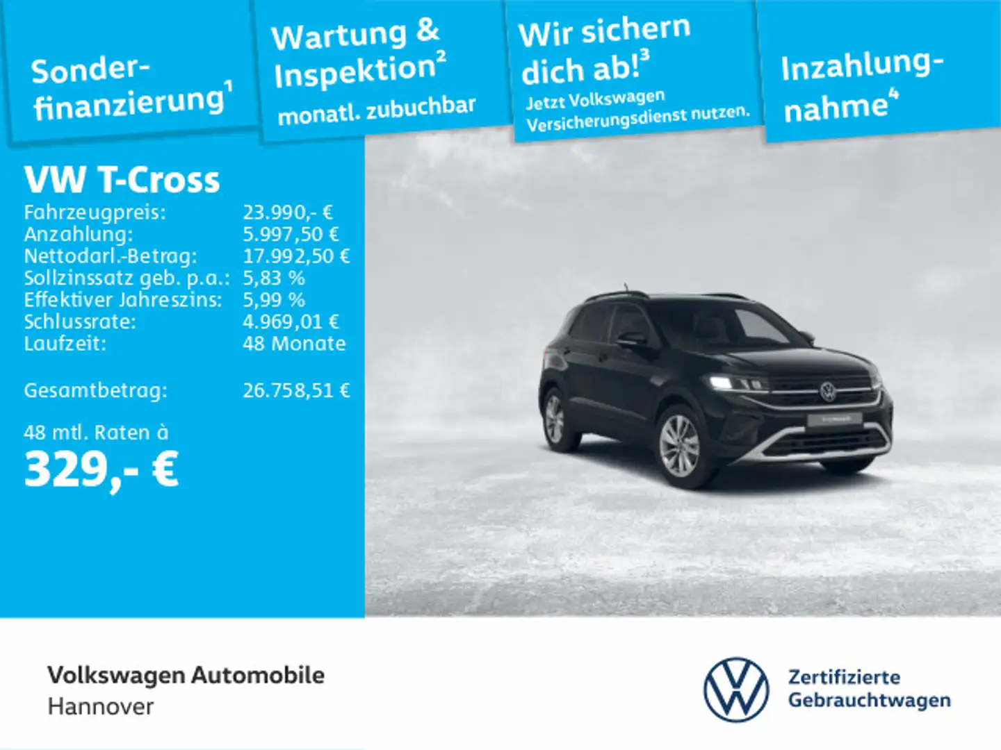 Volkswagen T-Cross 1.0 TSI DSG Goal Navi AHK LED DigCockpit Schwarz - 1