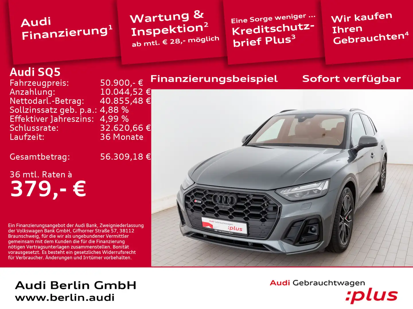 Audi SQ5 TDI tiptr: PANO HUD AHK AIR MATRIX ACC NAVI Grau - 1