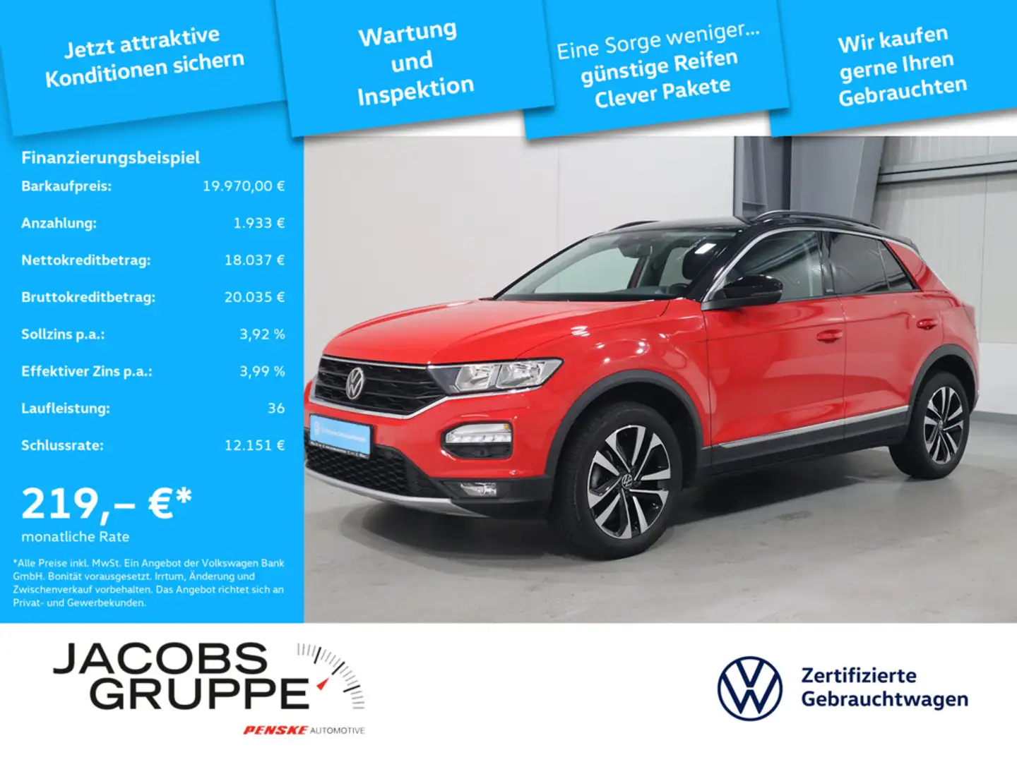 Volkswagen T-Roc 1.0 TSI NAVI*AHK*CAM*APP*ACC United Rouge - 1