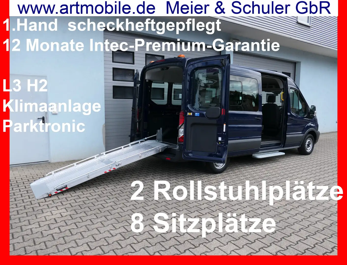 Ford Transit FT 310 L3 2Rollstuhlplätze 8Sitze 1.Hd Garantie Blauw - 1