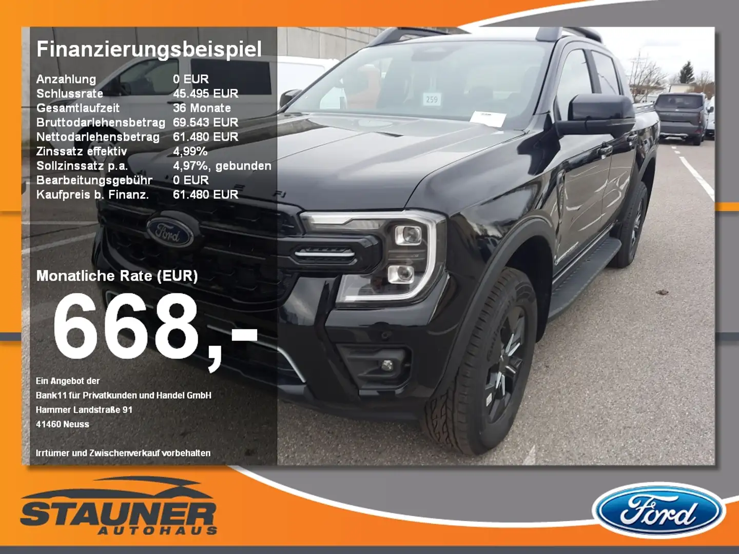 Ford Ranger Doka 2.3l Stormtrak PHEV 0% Finanzierung Schwarz - 1
