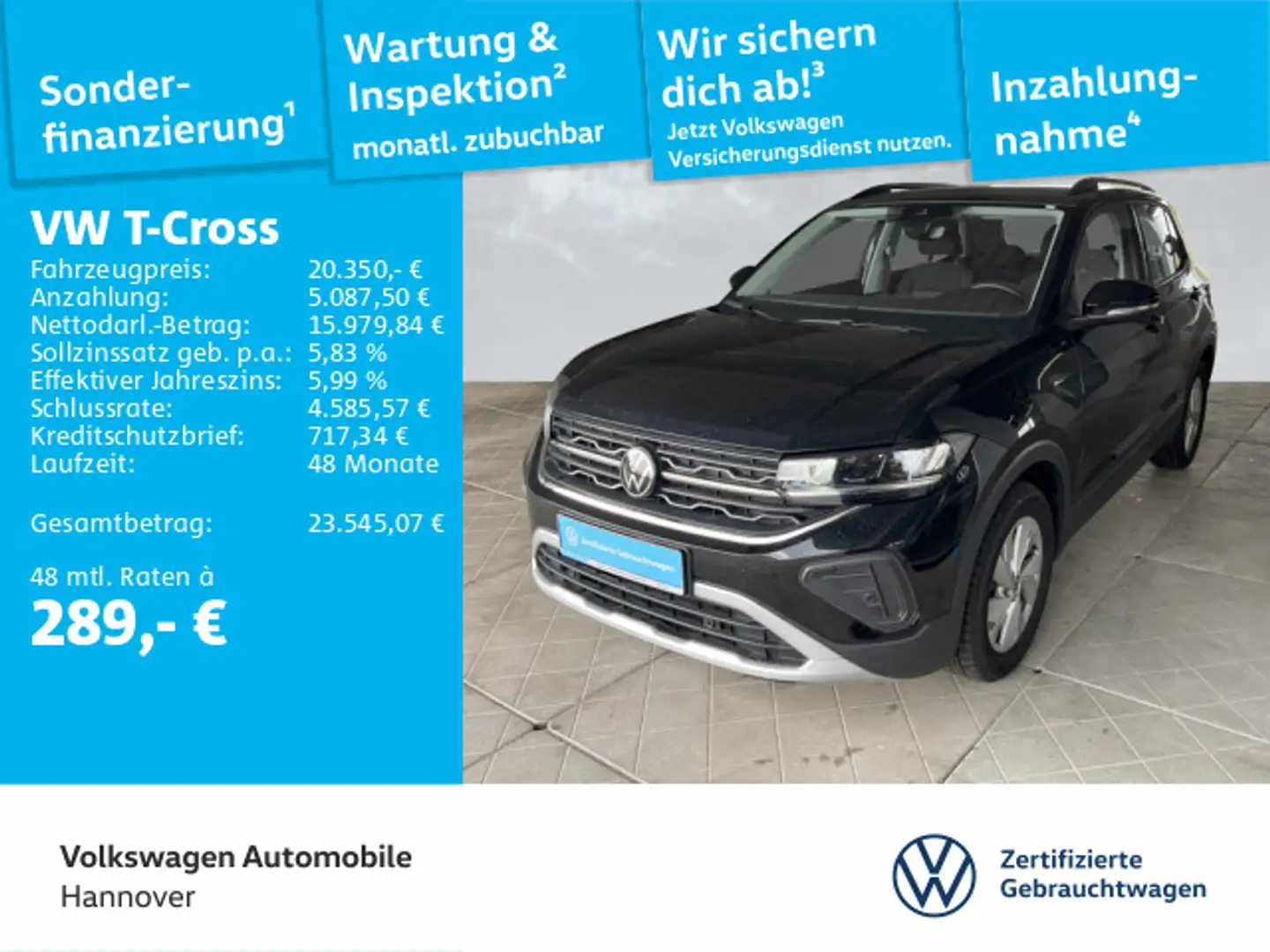 Volkswagen T-Cross 1.0 TSI Life Navi DigCockpit ACC SHZ PDC Schwarz - 1