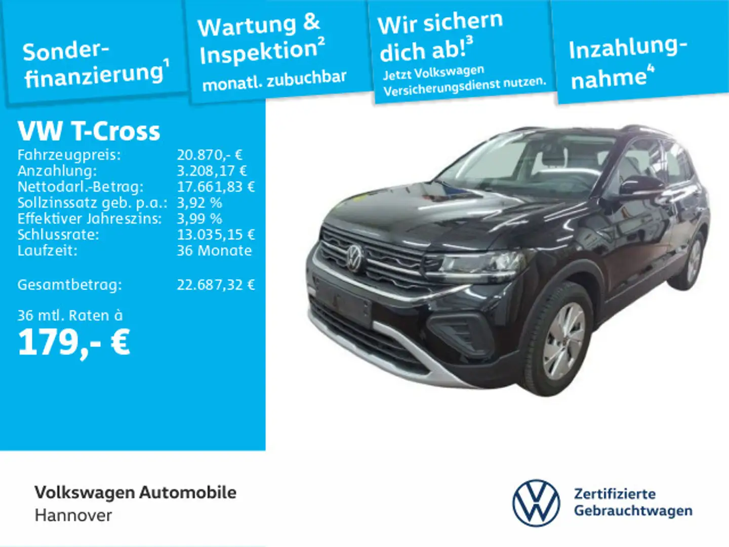 Volkswagen T-Cross 1.0 TSI Life Navi DigCockpit ACC SHZ PDC Noir - 1