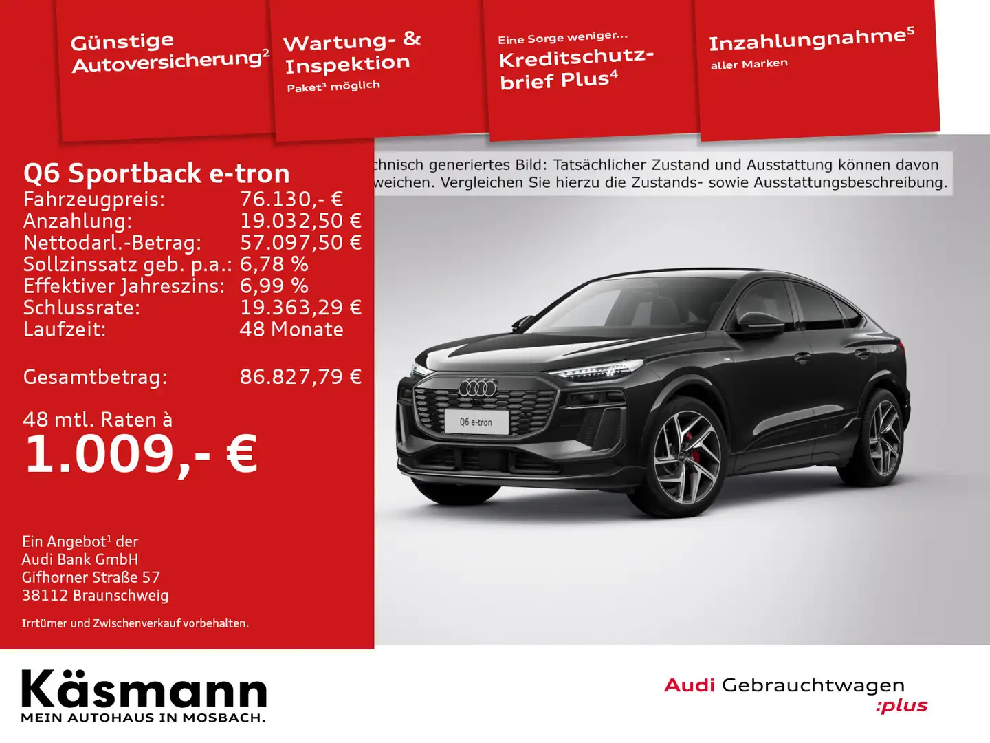 Audi Q6 e-tron quattro S line Schwarz - 1