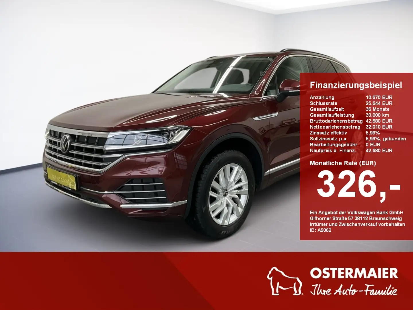 Volkswagen Touareg ATMOSPHERE 3.0TDI 231PS 5J-G.AHK.KAMERA.NAVI.LED.G Rouge - 1