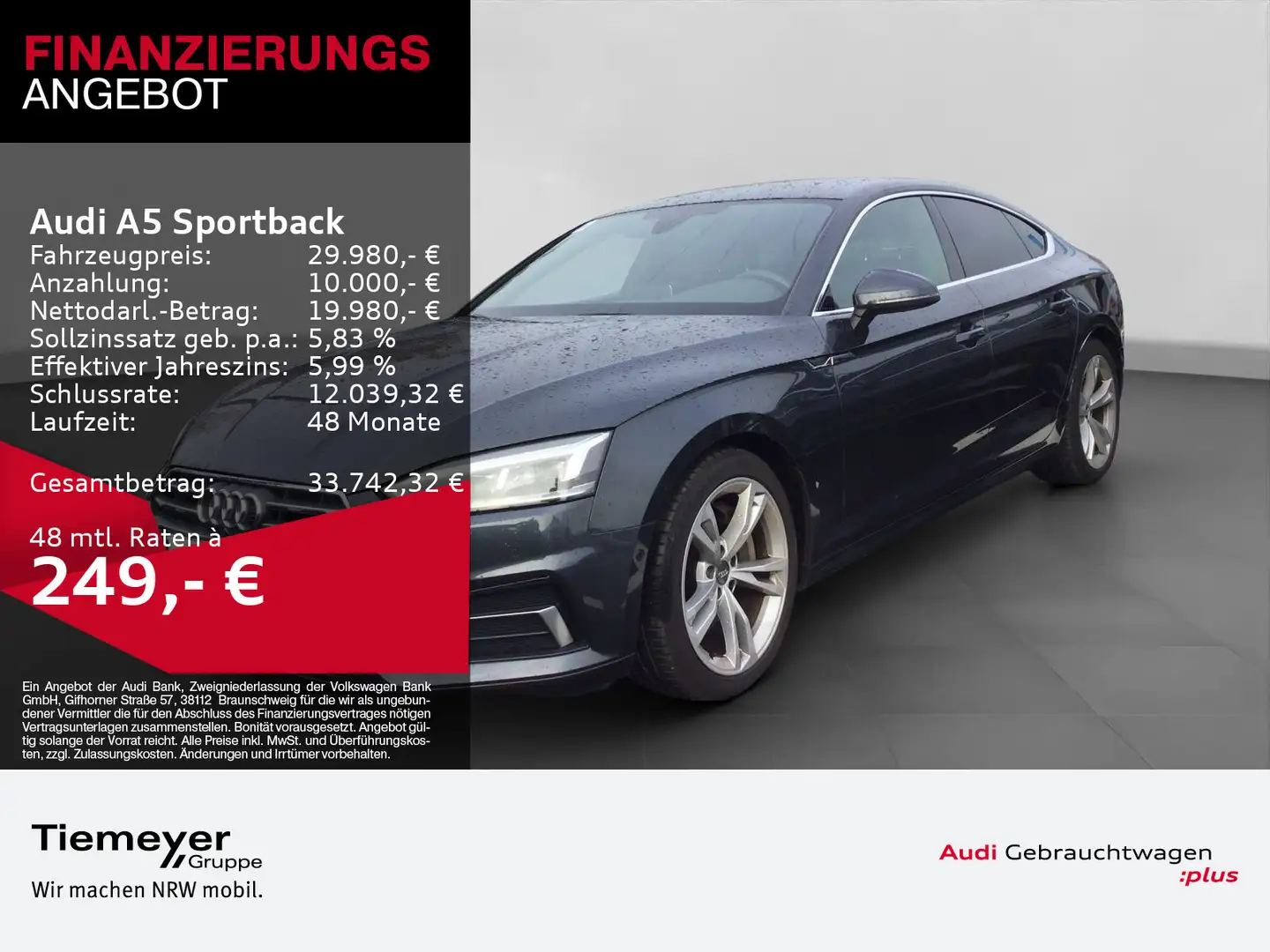 Audi A5 2.0 TFSI SPORT LM18 LED KAMERA DAB Gris - 1
