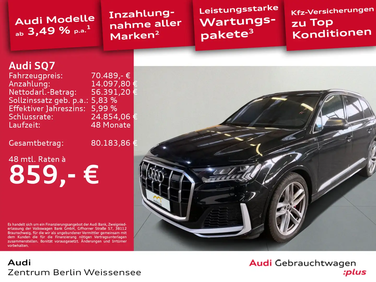 Audi SQ7 4.0 TFSI TIPT*QUA*MATRIX*HUD*AHK*B&O*360*SHZ Schwarz - 1