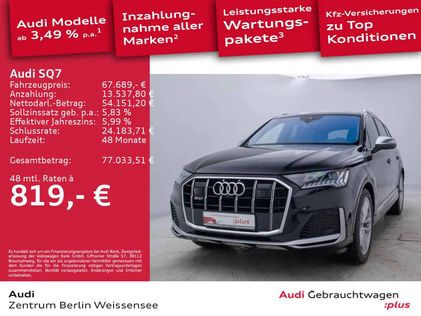 Audi SQ7 4.0 TFSI TIPT*QUA*MATRIX*HUD*AHK*B&O*360*SHZ Noir - 2