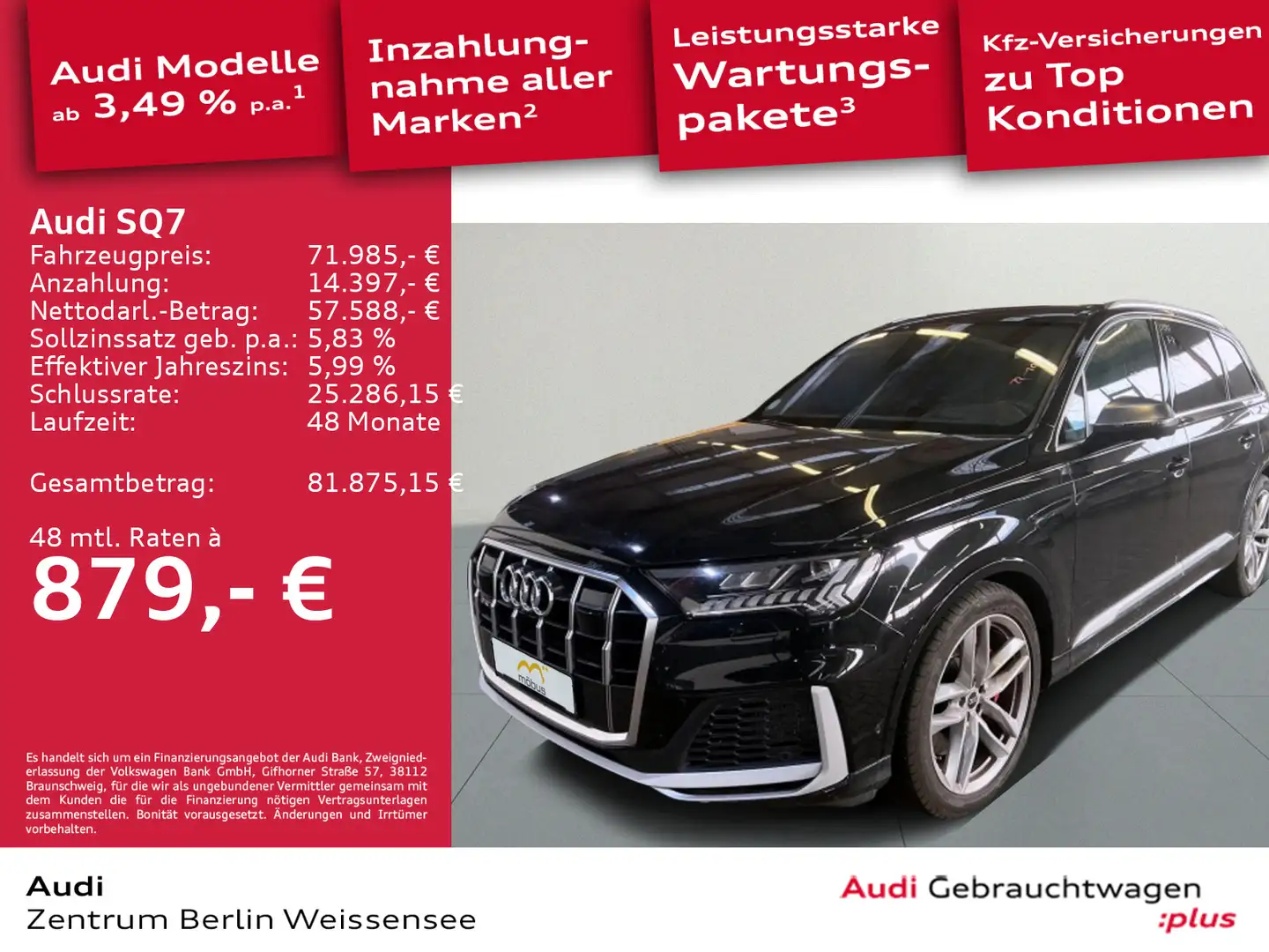 Audi SQ7 4.0 TFSI TIPT*QUA*MATRIX*HUD*AHK*B&O*360*SHZ Schwarz - 1