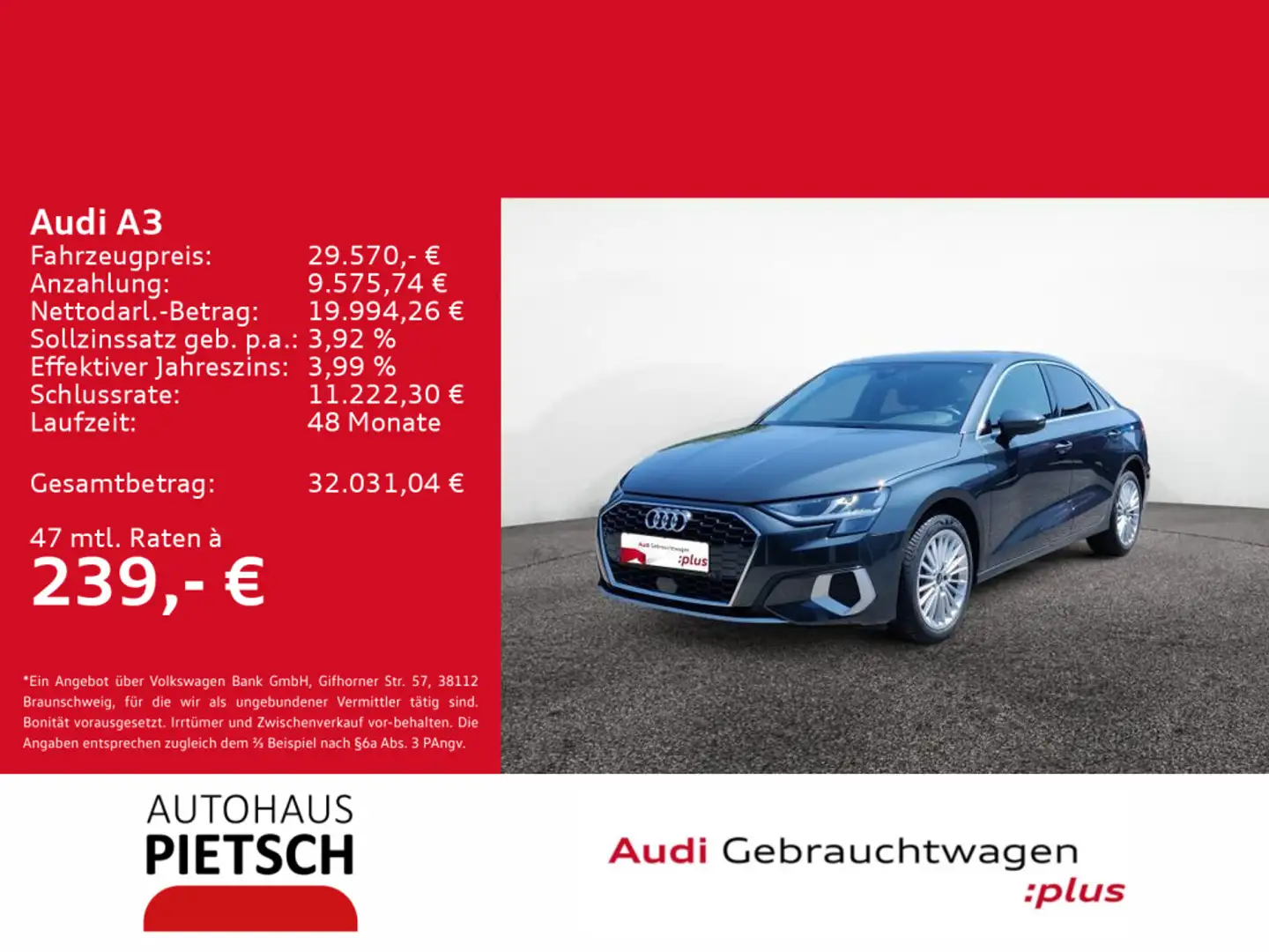 Audi A3 Limo 35 TFSI S tronic advanced SmartInter Grau - 1