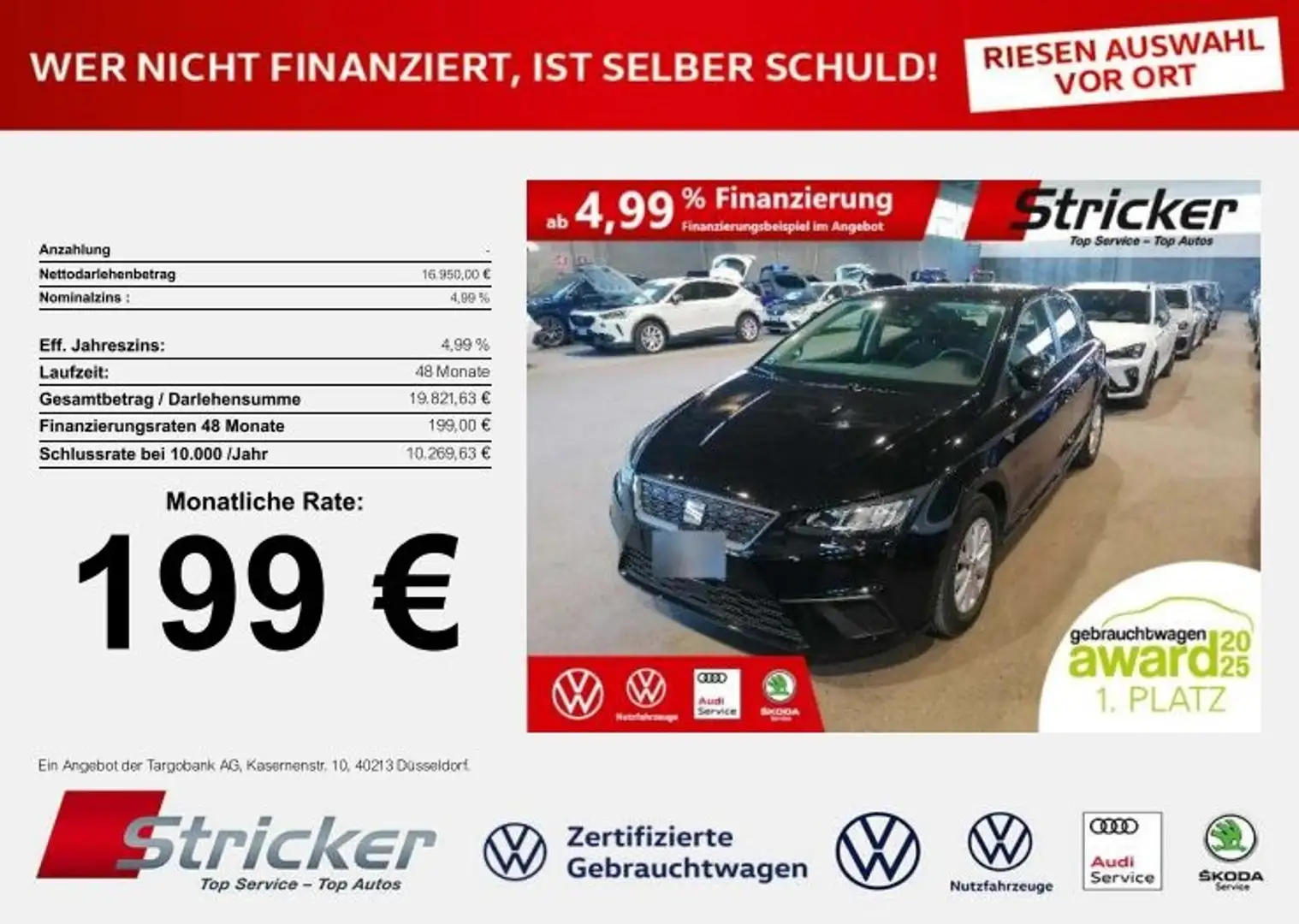 SEAT Ibiza Style 1.0TSI DSG 199,-ohne Anzahlung Einparkhilfe Schwarz - 2