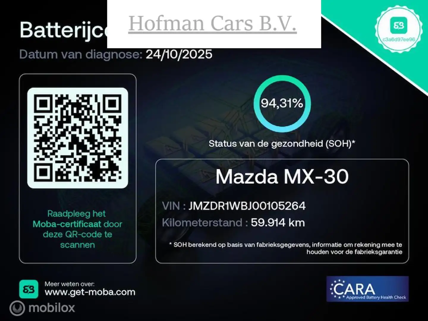 Mazda MX-30 e-SkyActiv SOH 94% H.U.D. 145PK Pearl First Editio Blanc - 2