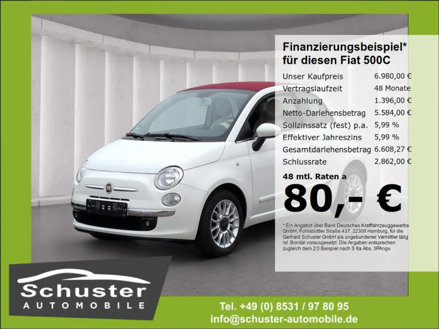 Fiat 500C Cabrio Lounge 1.2*Klima PDC Bluetooth Alu Weiß - 1