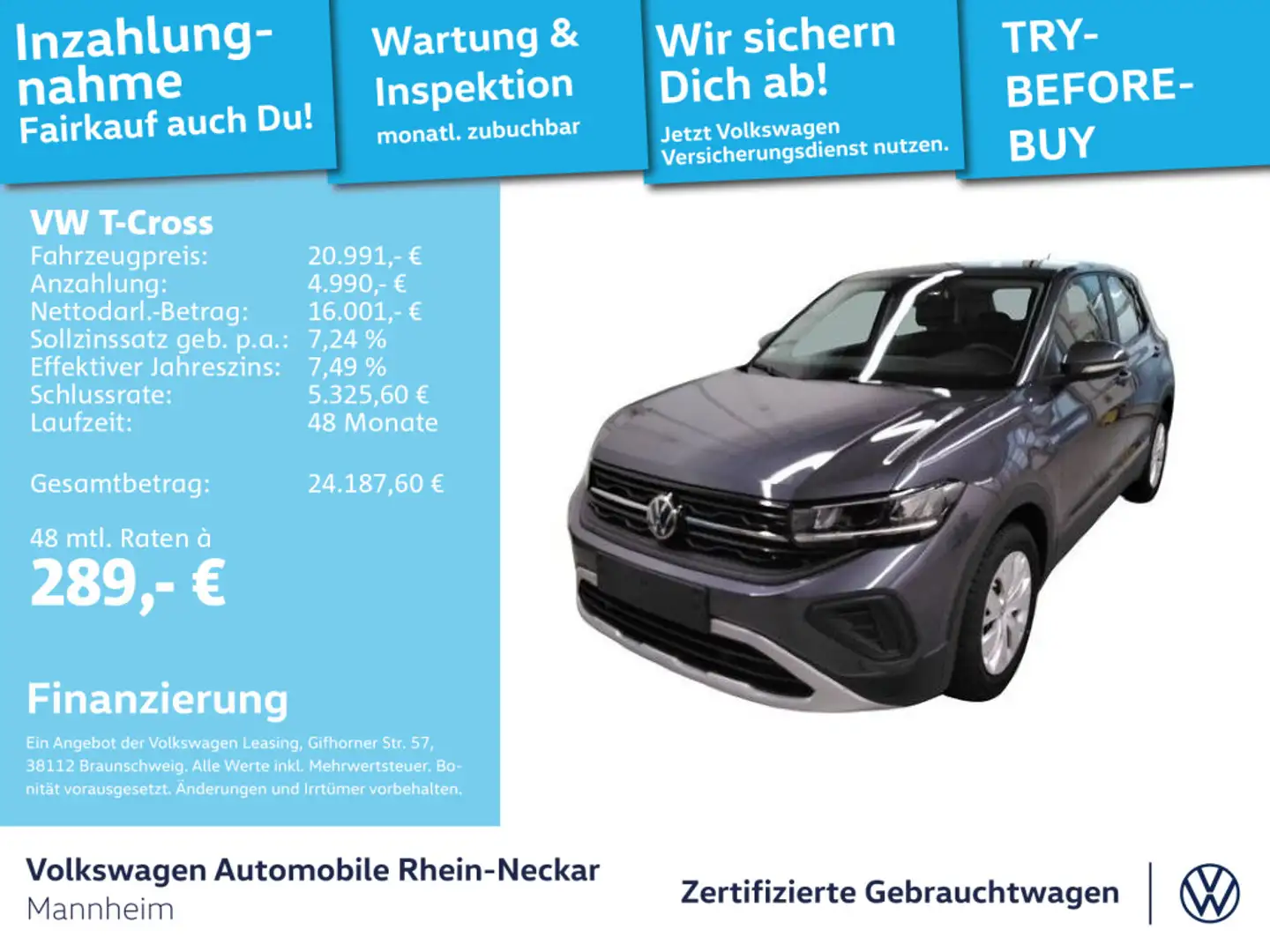 Volkswagen T-Cross 1.0 TSI GAR2030 App-Connect PDC LED uvm. Grau - 1
