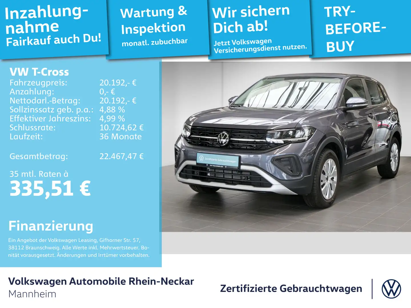 Volkswagen T-Cross 1.0 TSI GAR2030 App-Connect PDC LED uvm. Grau - 1