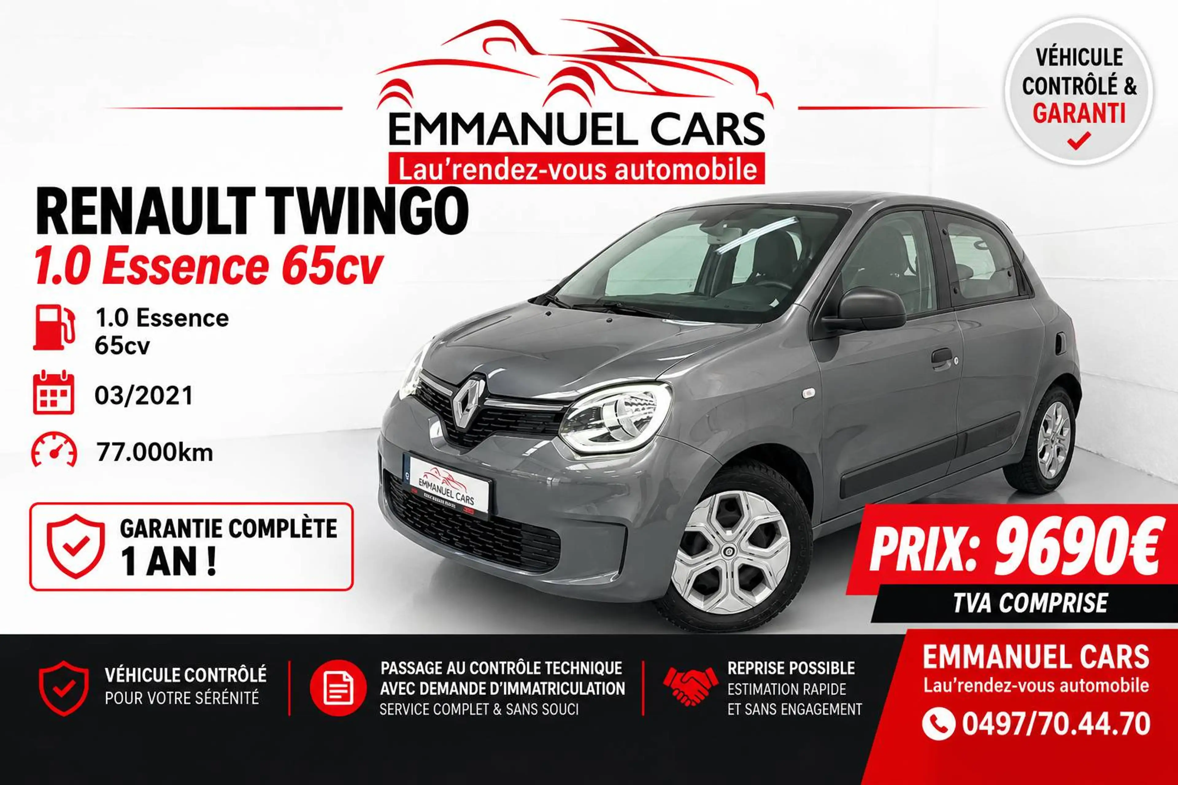 Renault Twingo 1.0i AIR-CO+Bluetooth+Capteurs de parking. GARANTIE COMPLETE 1AN