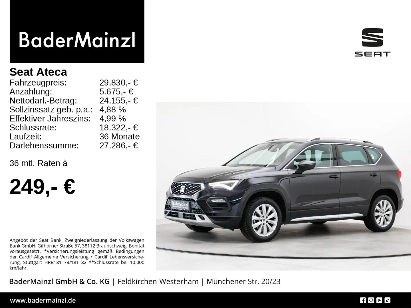 SEAT Ateca 1.5TSI DSG Xperience AHK Kamera LED Navi Schwarz - 1
