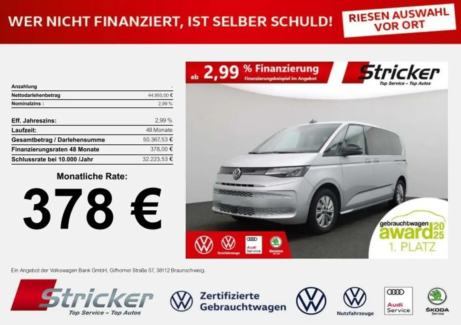 Volkswagen T7 Multivan KR 2.0TDI DSG 378,-ohne Anzahlung vis-a-vis 7-Sit Silber - 2