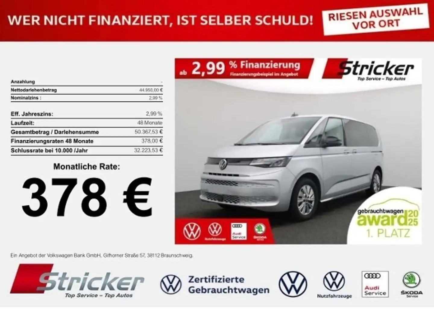Volkswagen T7 Multivan KR 2.0TDI DSG 378,-ohne Anzahlung vis-a-vis 7-Sit Silber - 1