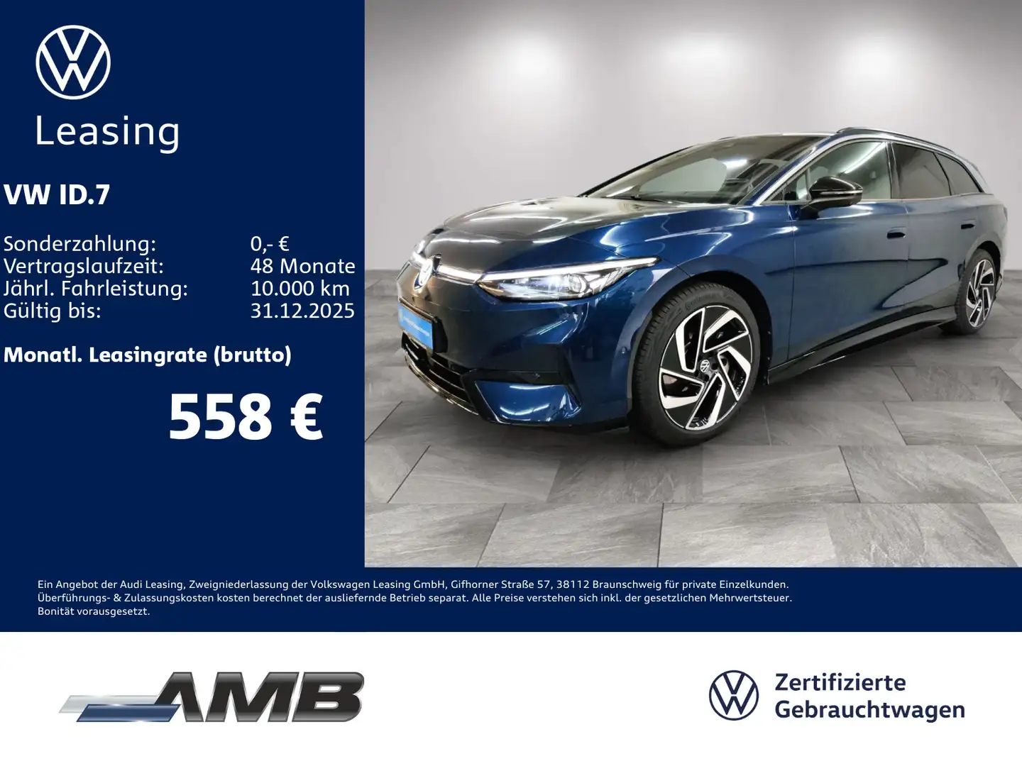 Volkswagen ID.7 Tourer Pro S 86kWh/AHK/Matrix/WäPu/01.30Gar Blau - 1