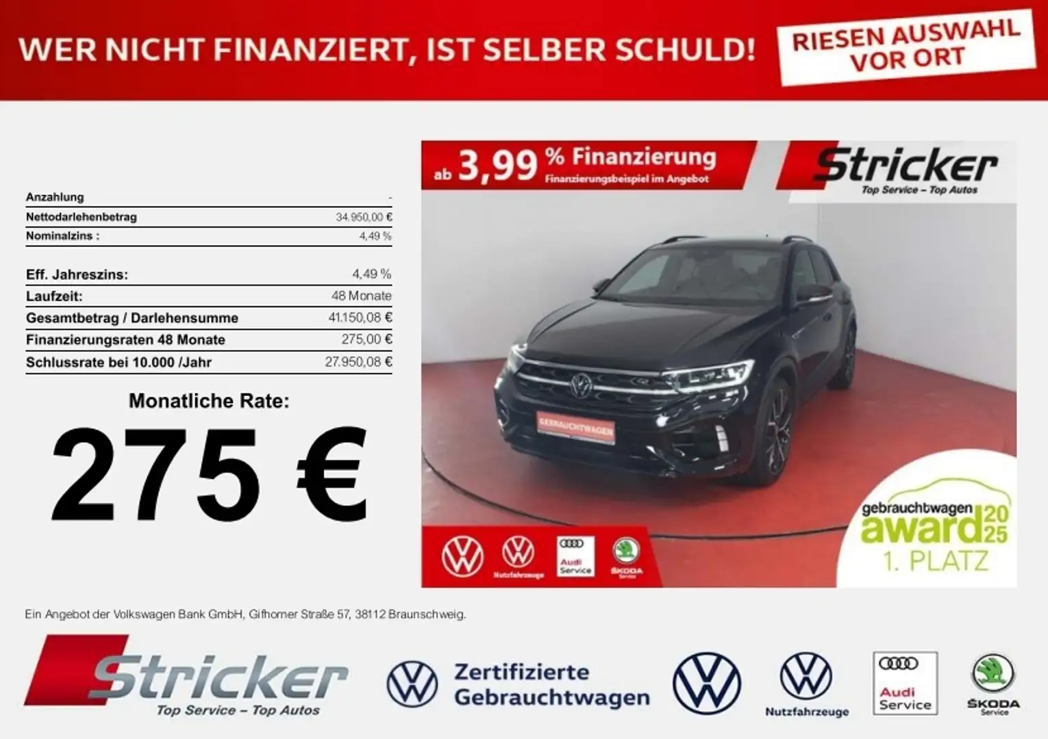 Volkswagen T-Roc R 2.0TSI 275,-ohne Anzahlung Akrapovic DCC Beats Schwarz - 1