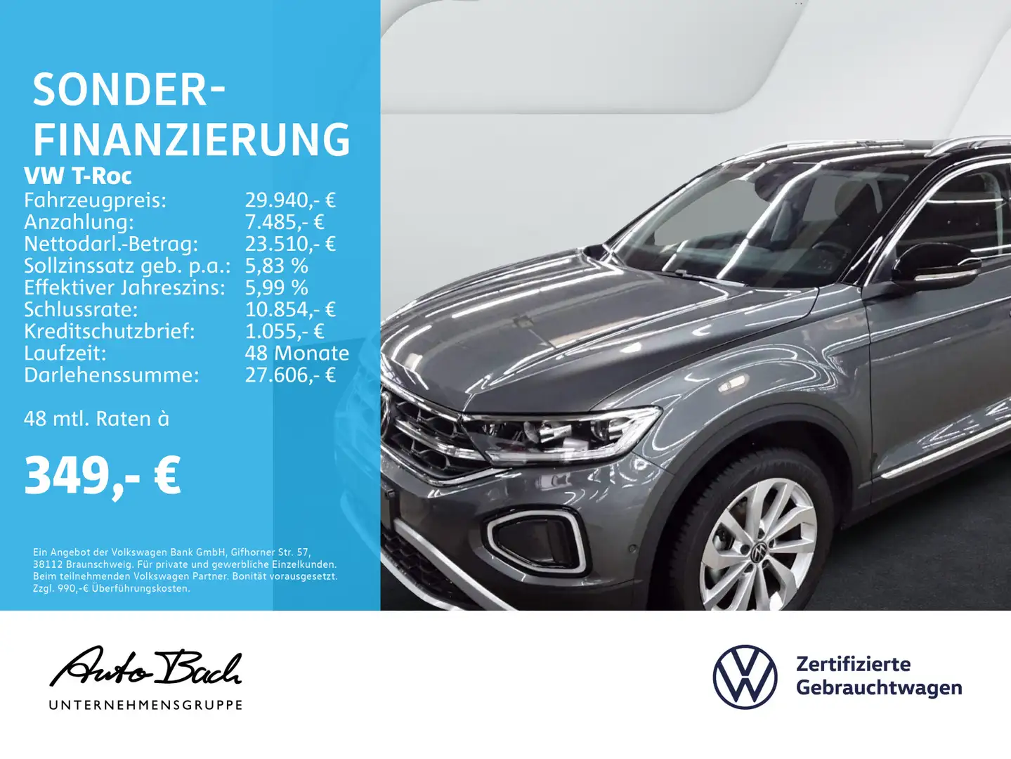 Volkswagen T-Roc 1.5 TSI DSG Style, LED, Navi, App-Connect, Gris - 1