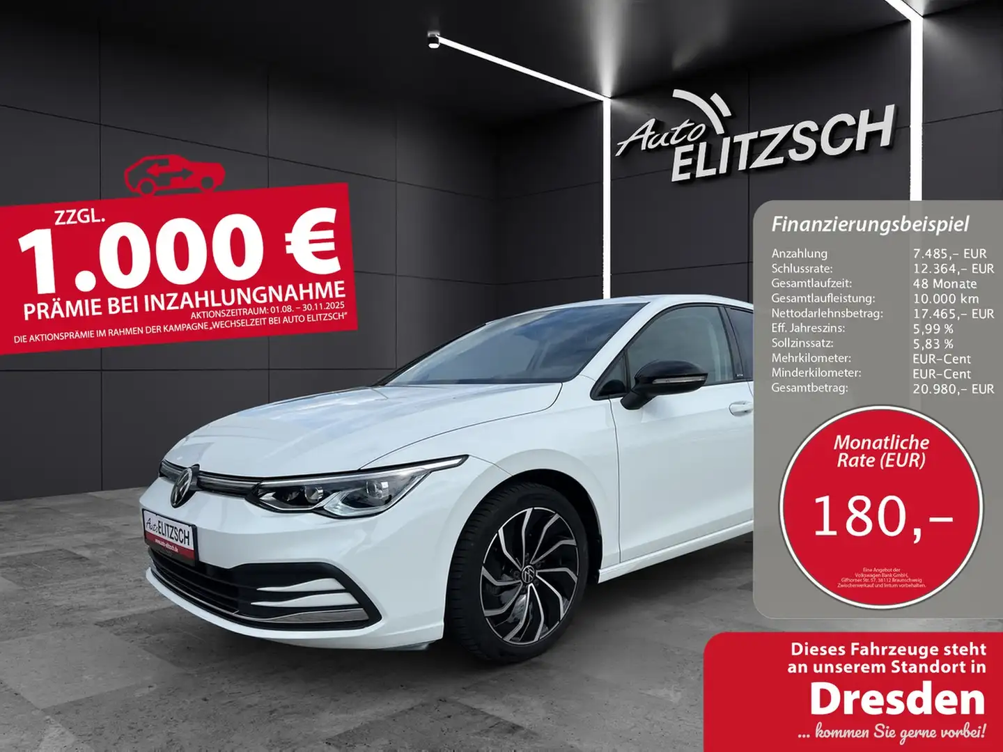 Volkswagen Golf VIII TSI Active LED AHK Navi AID ACC RFK SH Weiß - 1