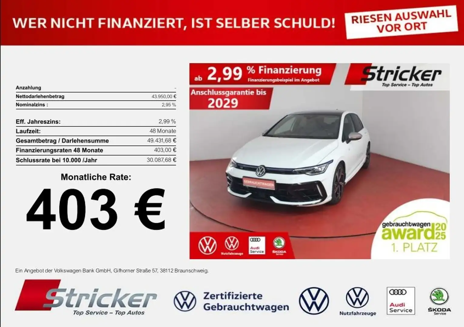 Volkswagen Golf R 2.0TSI 403,-ohne Anzahlung ACC Pano Kamera Weiß - 1