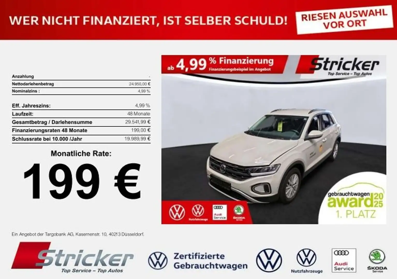 Volkswagen T-Roc Life 1.5TSI DSG 199,-ohne Anzahlung Navi AHK Sitz Grau - 2