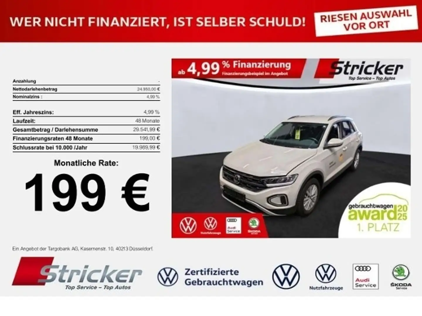 Volkswagen T-Roc Life 1.5TSI DSG 199,-ohne Anzahlung Navi AHK Sitz Grau - 1