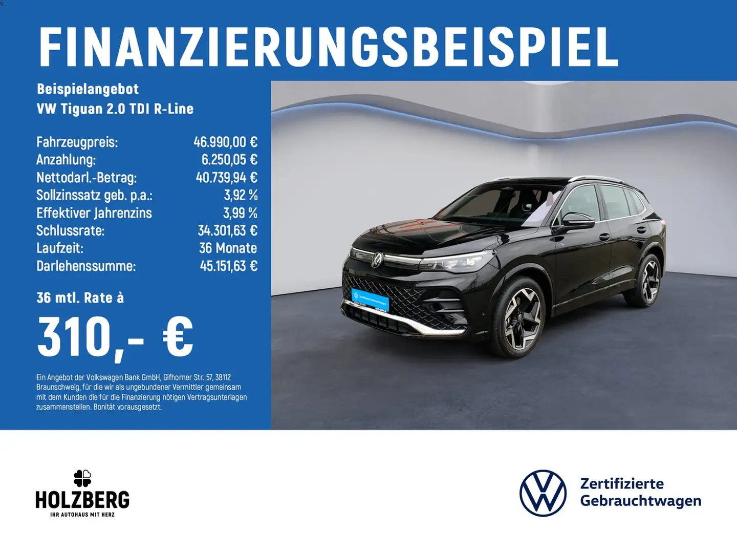Volkswagen Tiguan 2.0 TDI R-Line PANO+STHZ+AHK+HUD Schwarz - 2