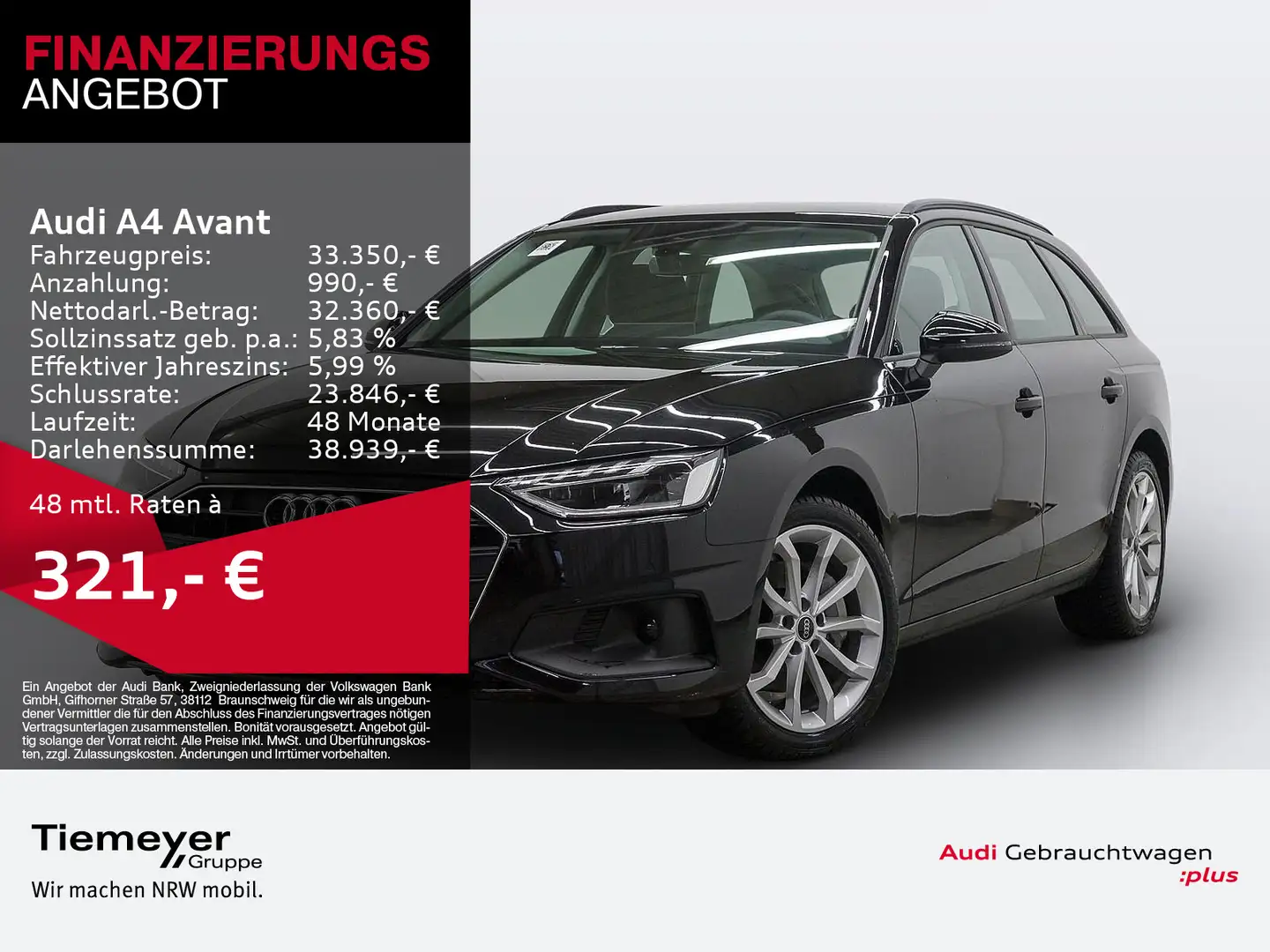 Audi A4 40 TFSI LM19 NAVI+ SITZHZ GRA AHK Schwarz - 1