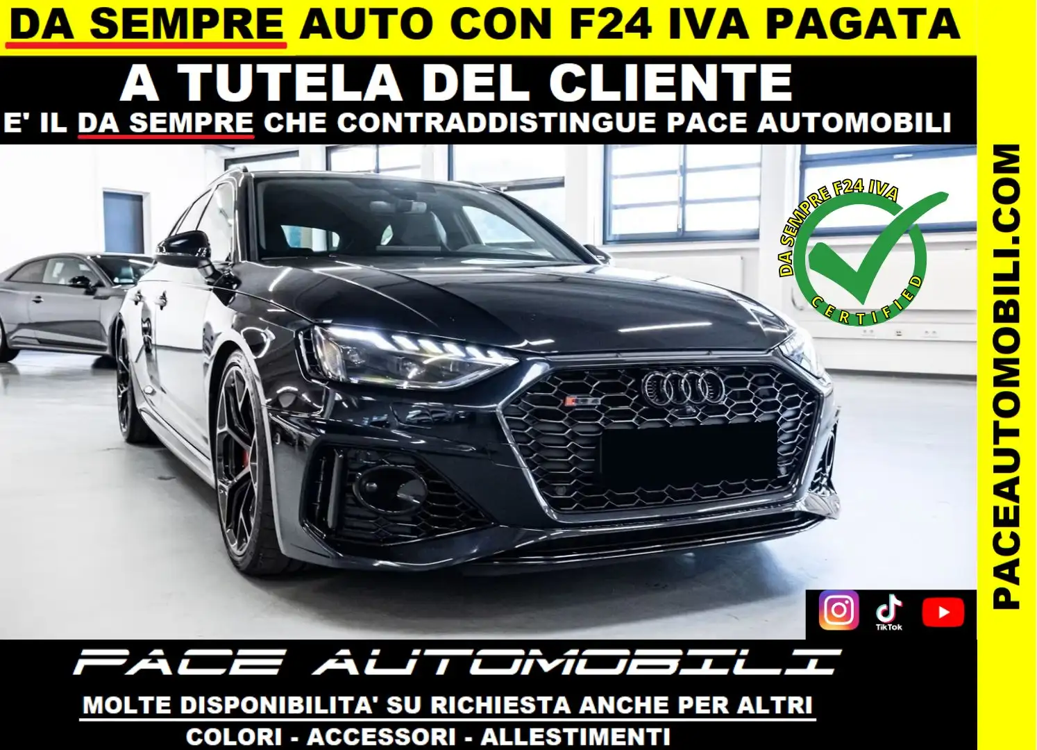 Audi RS4 AVANT BLACK PACK GUSCIO LED SLINE B&O TETTO ACC Nero - 1
