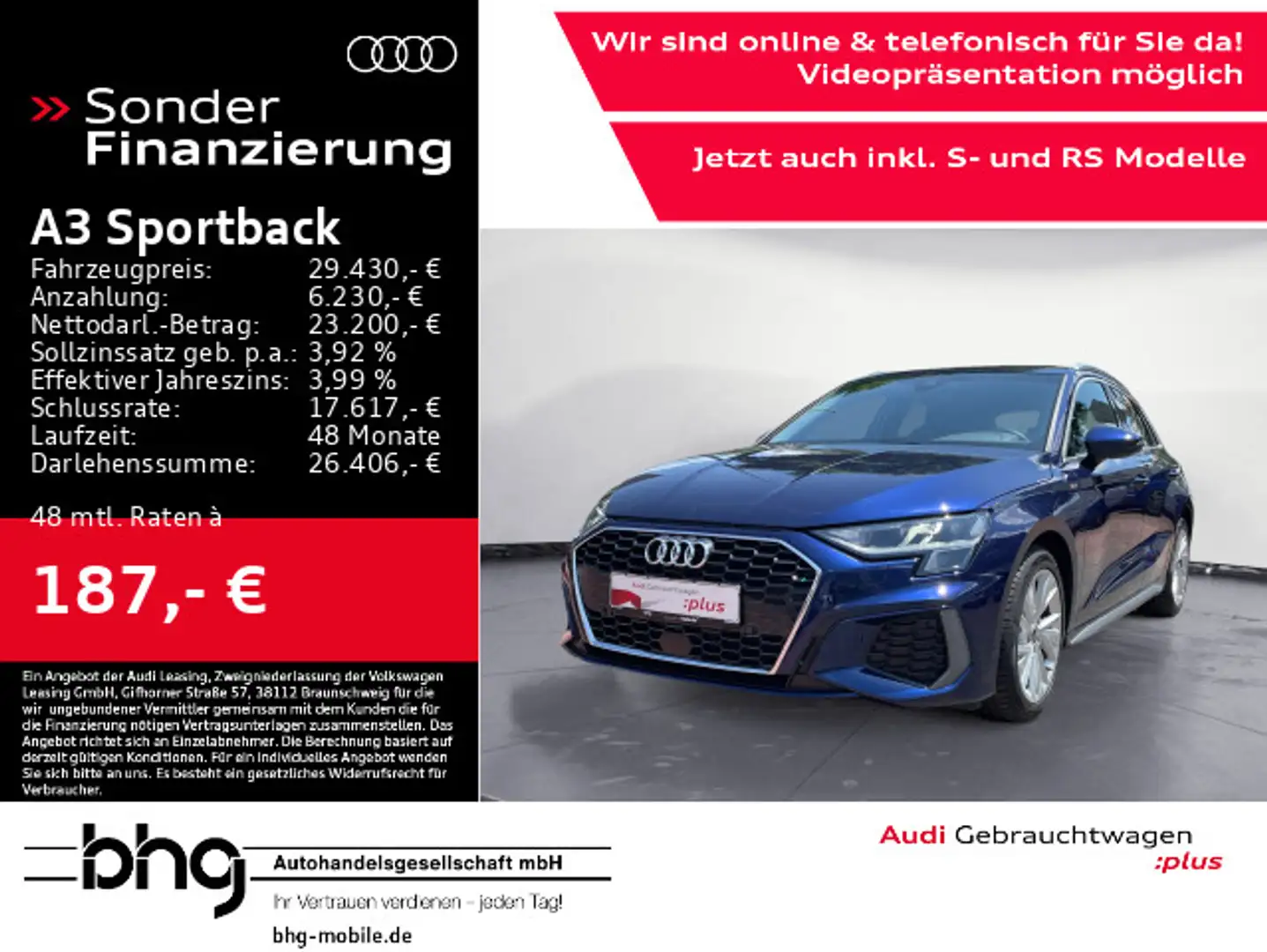 Audi A3 30 TDI S-line LED/MMI/Interface/Ass Blau - 1